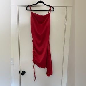 Red Satin Midi Dress